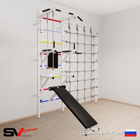 Шведская стенка Sv Sport усиленная 6930 (Турник стандарт/Брусья/Стойка/Скамья/Трапеция/Канатный лаз)