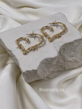 Серьги "Сердца" золотые с имитацией потекшей краски