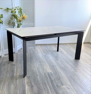 Стол CREMONA 160 KL-99 Белый мрамор матовый, итальянская керамика / черный каркас