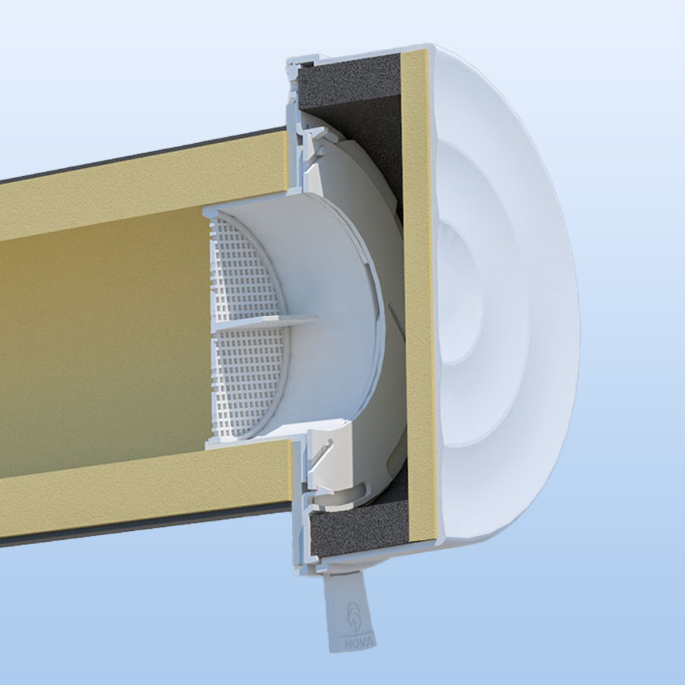 Приточный клапан стеновой NovaPROF КИВ-125 с трубой 0,5 м, фильтром и решеткой RAL9016