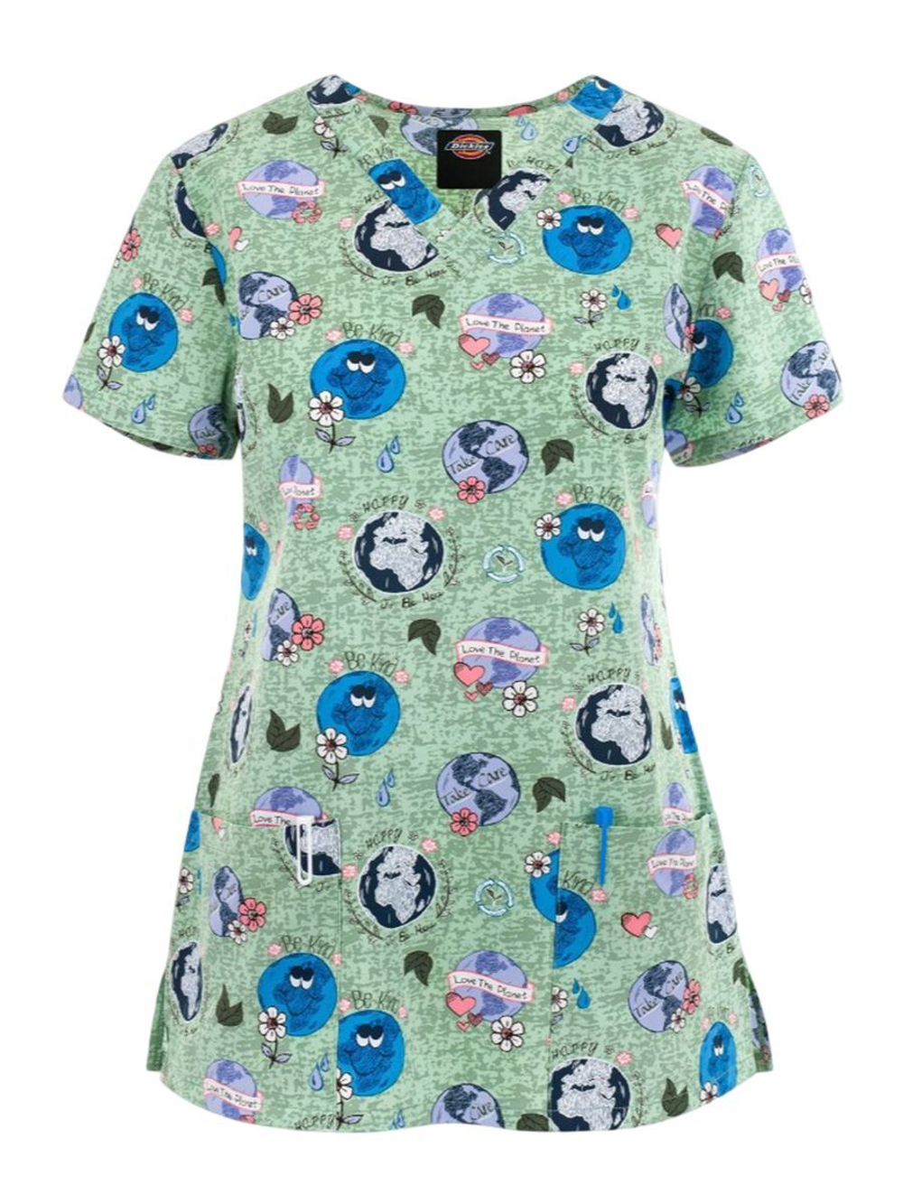 Футболка медицинская женская Dickies DK717, принт "Планеты", зеленый, M