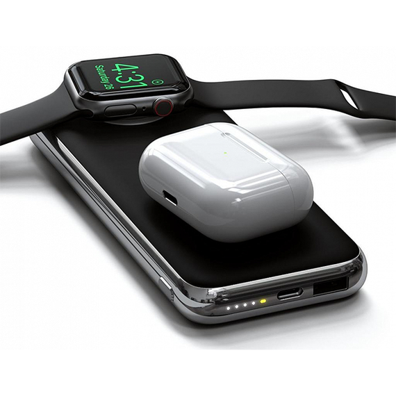 Внешний аккумулятор Satechi Quatro (ST-UC10WPBM) с беспроводной зарядкой, серый космос