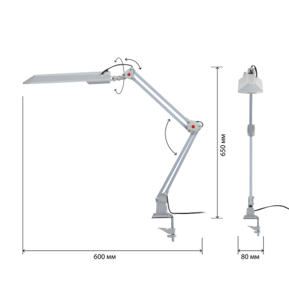 Настольный светильник ЭРА NL-201-G23-11W-GY с лампой PL на струбцине серый | Настольные светильники под лампу