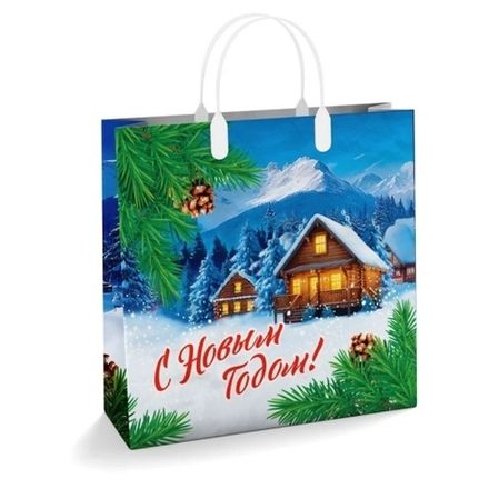 Подарочные пакеты "Домики в горах" 30х30+10см 150мкм (1/10шт)