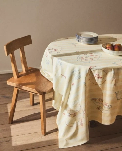 ZARA HOME ХЛОПКОВАЯ СКАТЕРТЬ С ПРИНТОМ, ЭКРЮ