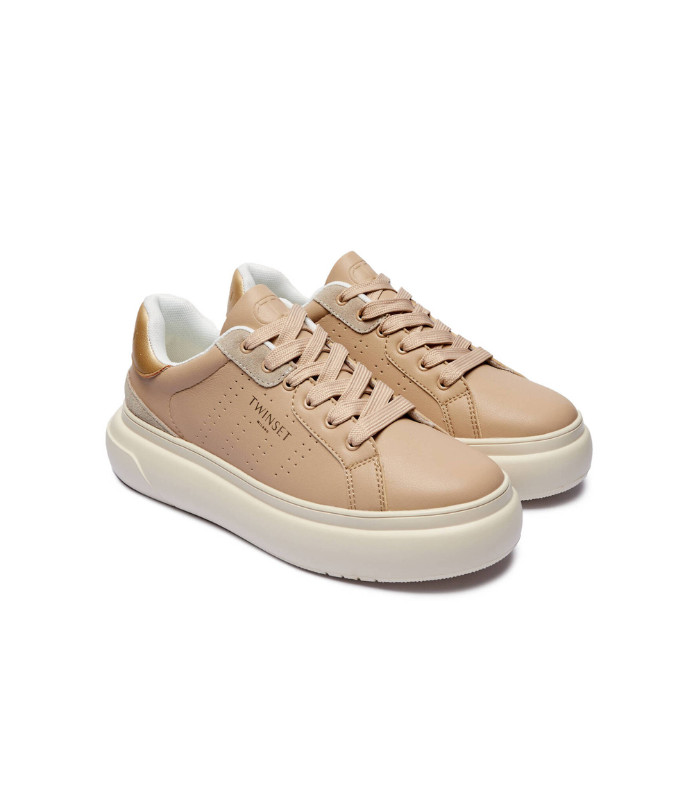 Кожаные кроссовки TWINSET - бежевый(242TCP01C)