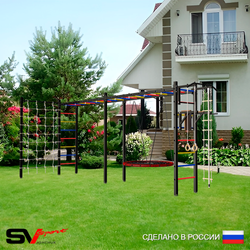 Уличная шведская стенка Sv Sport рукоход х 2 с комплектом турник прямой У52444 (Турник/Брусья/Гнездо 80см/Канат/кольца/лестница/Сетка)