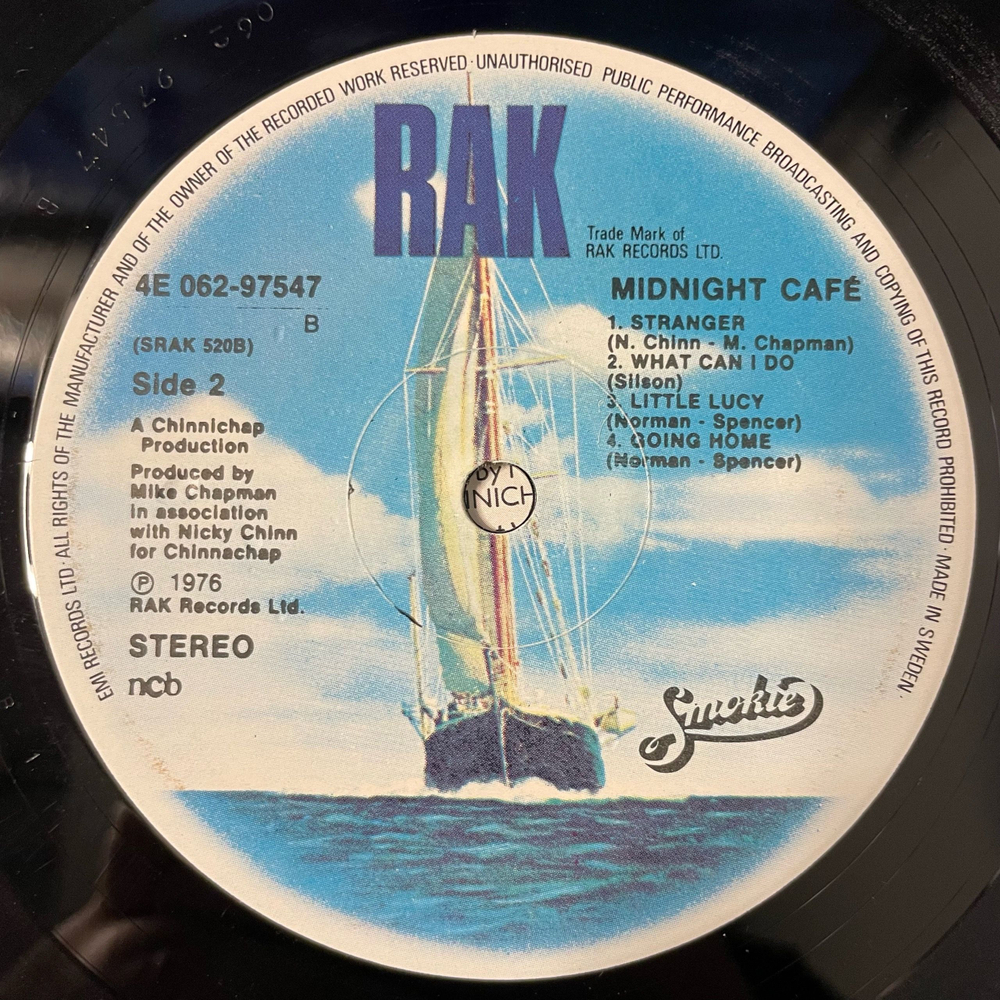 Винтажная виниловая пластинка LP Smokie Смоуки Midnight Caf (Швеция 1976)