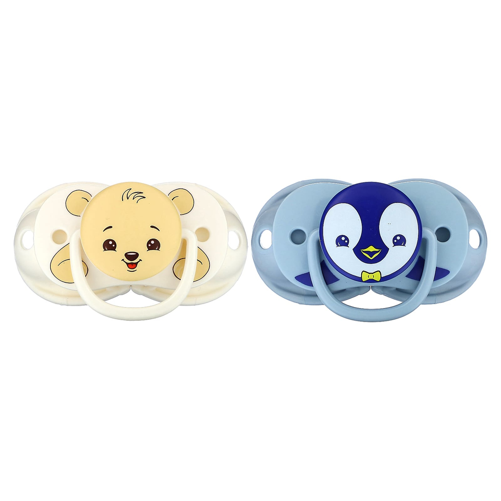 RaZbaby, Keep-It-Kleen, пустышка, для детей 0–36 месяцев, пингвин и медведь, 2 шт.