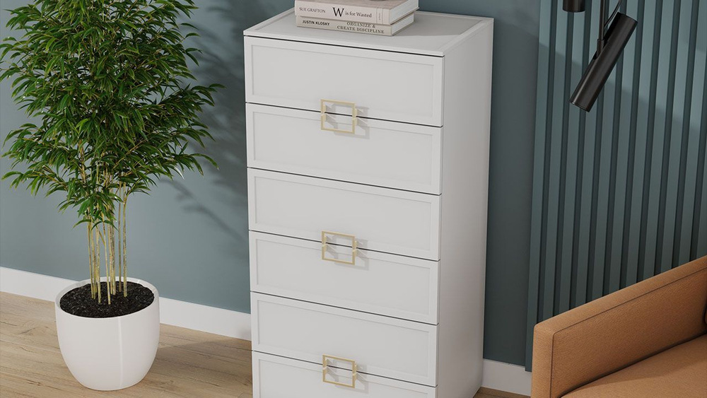 Комод для одежды с ящиками Белый холст/Белый Жемчуг 6 ящика 60х43х121 см