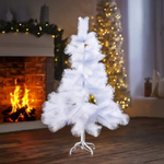 Елка 150см белая с голографией 100 веток, на пластиковой подставке, HJ150-77