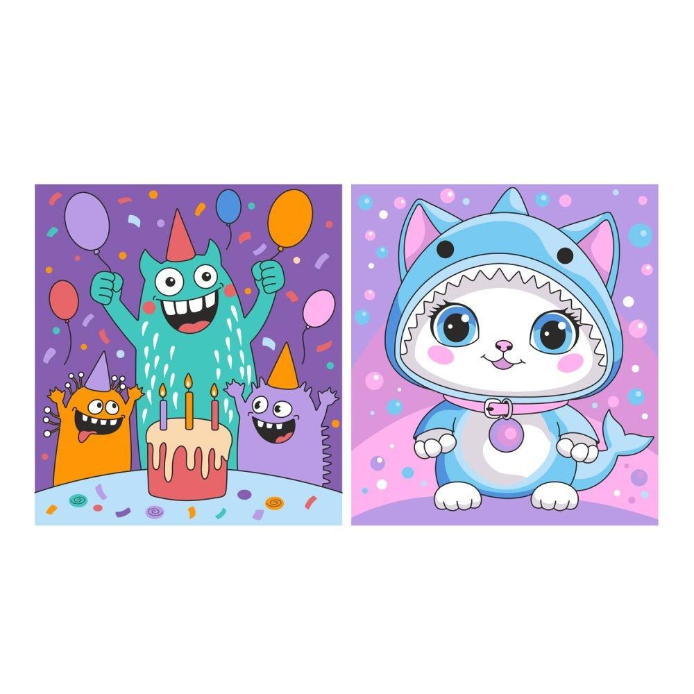 Картина по номерам на картоне детская 15*13,5см. 2шт. "Монстрики" (Lori)