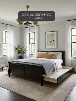 Кровать 160х200, Мелания, двуспальная, с выдвижными ящиками, массив березы, черный, Dipriz