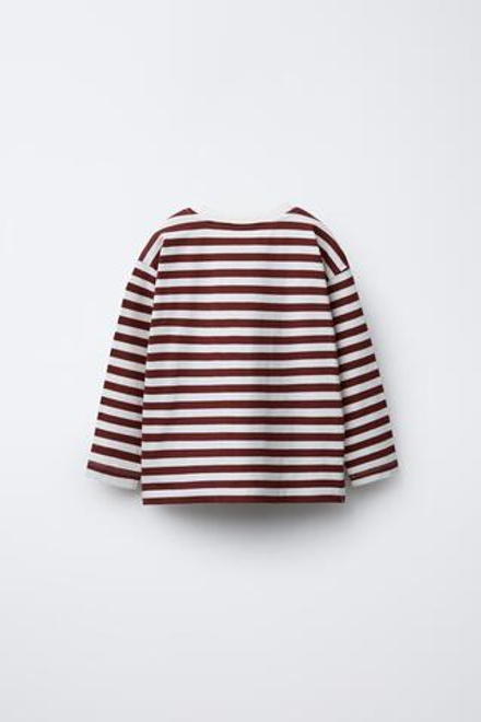 ZARA ЛОНГСЛИВ С ПРИНТОМ В ПОЛОСКУ, ГРАНАТОВЫЙ