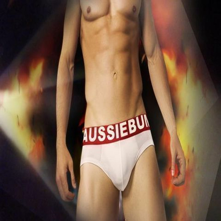 Мужские трусы брифы белые с красной резинкой Aussiebum Flame Burn Brief AB00263