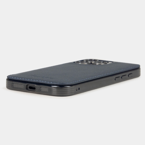 Чехол-накладка кожаная для iPhone 16 Pro Max, теленок синего цвета