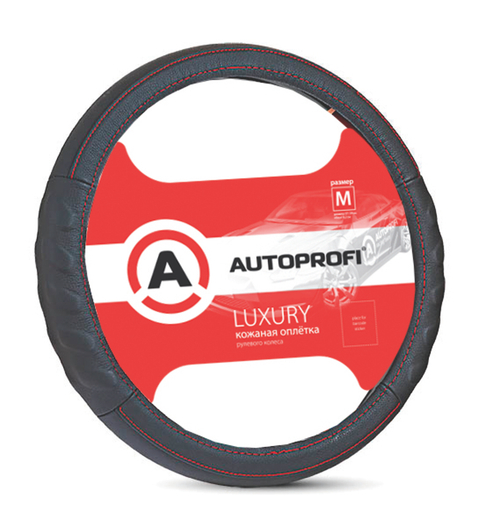 Оплетка руля M 37-38 см кожа Luxury натуральная кожа с прострочкой черная (AUTOPROFI)