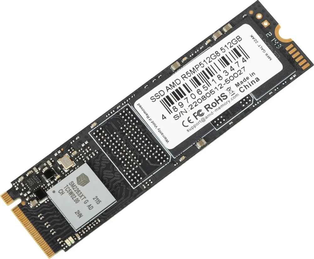 Твердотельный накопитель 512GB SSD AMD RADEON R5 M.2 2280 PCIe Gen3x4 with NVMe R2100MB/s, W1600MB/s R5MP512G8