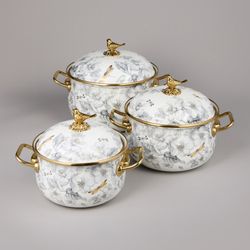 НАБОР КАСТРЮЛЬ AGNESS ЭМАЛИРОВАННЫХ СЕРИЯ "ЯБЛОНЕВЫЙ САД", 6ПР. 2,1Л, 2,8Л И 3,8Л