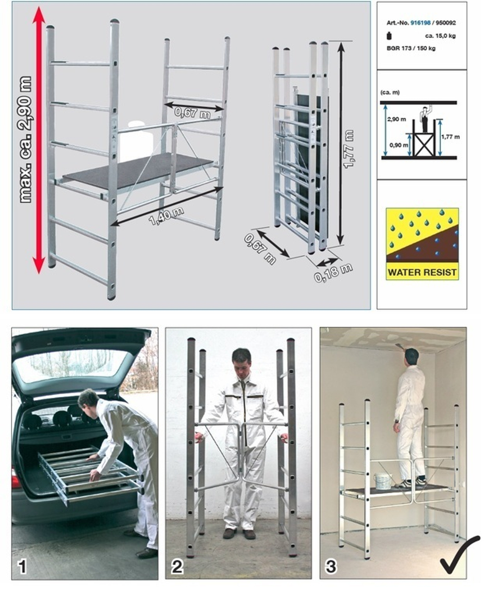 Складывающиеся подмости, раб. высота 2,9 м(916198)