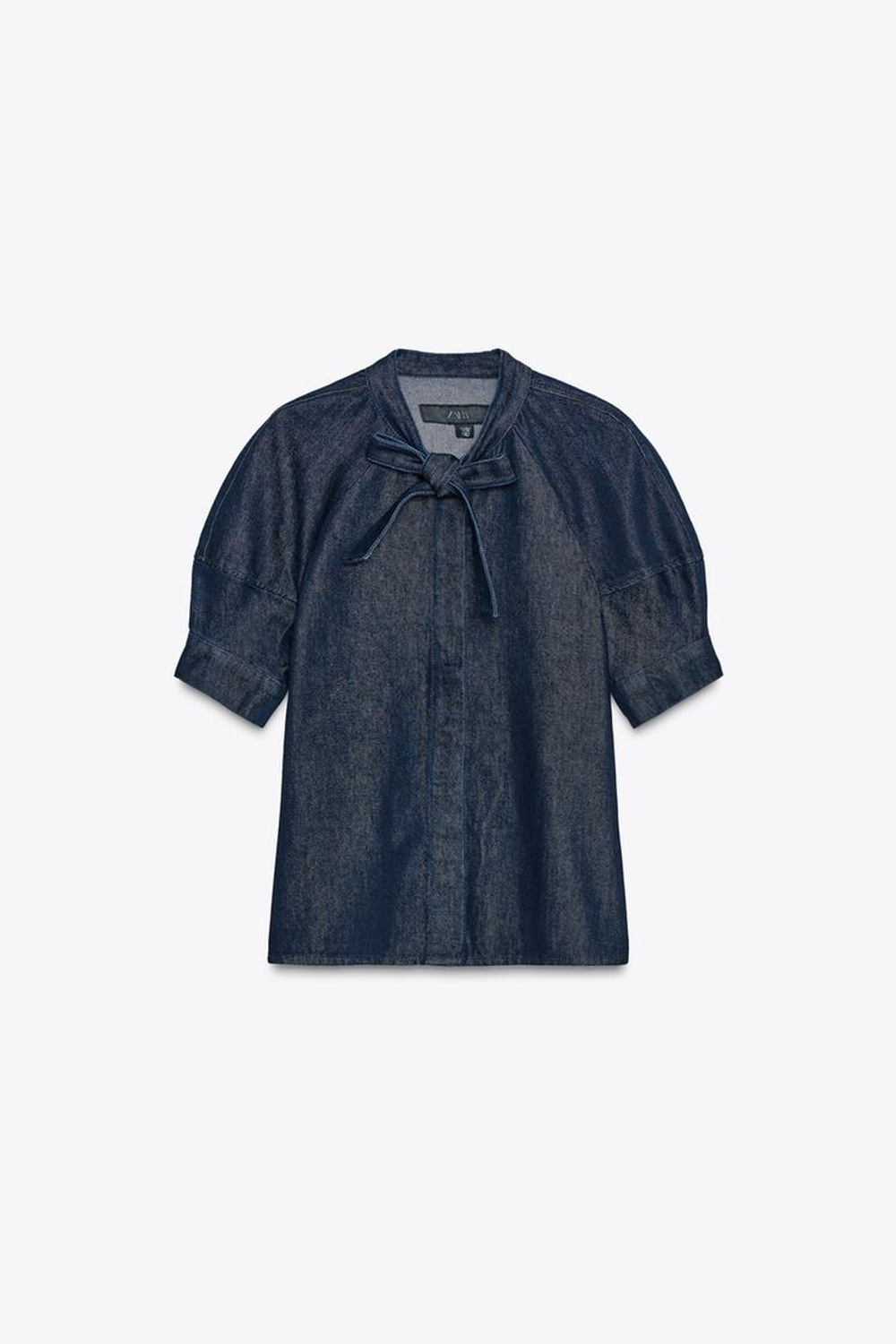 ZARA ДЖИНСОВАЯ РУБАШКА С ЗАВЯЗКАМИ — ZW COLLECTION, СИНИЙ