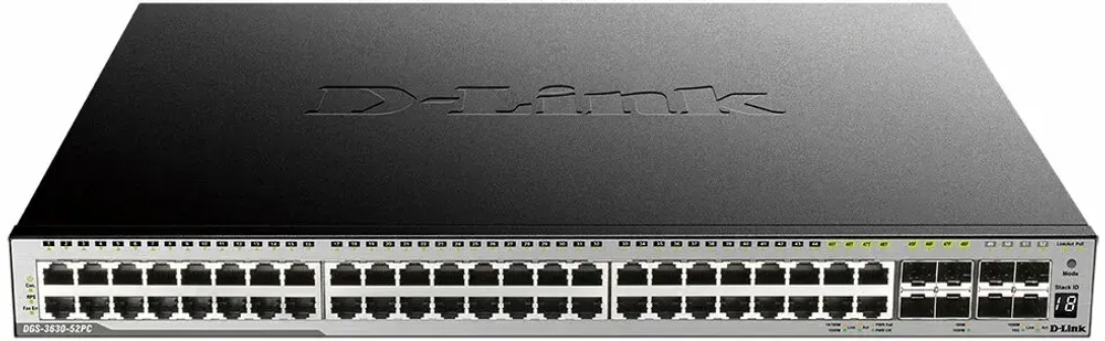 Коммутатор D-Link DGS-3630-52PC A2ASI PROJ Управляемый L3 PoE-коммутатор, стек, 44x1000Base-T, 4x10GBase-X SFP+, 4xCombo 1000Base-T SFP,