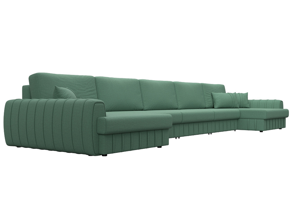 Диван П-образный Лига-057 НПБ МегаЛонг, Амур 11 зеленый, Рогожка, 129354