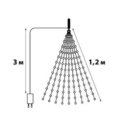 ULD-E0120-120-STA MULTI IP44 Гирлянда светодиодная Лучи росы. 1.2м. 10 нитей. 120 светодиодов. Разноцветный свет. Провод прозрачный. ТМ Uniel
