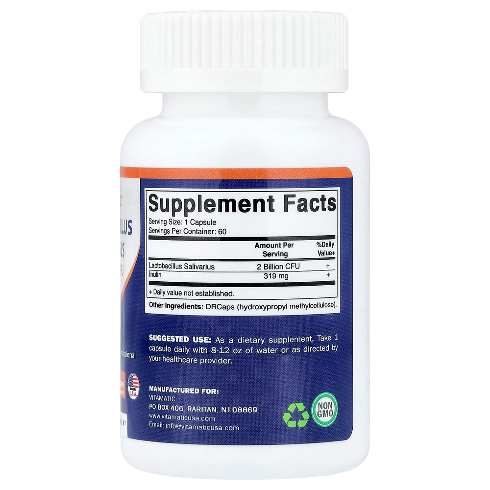 Vitamatic, лактобактерии саливариус (Lactobacillus salivarius), 2 млрд КОЕ, 60 капсул DRCaps®