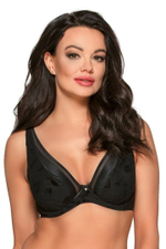 Бюстгальтер из эластичной ткани с рисунком в виде листьев (Размер: 90B) (Цвет: черный)