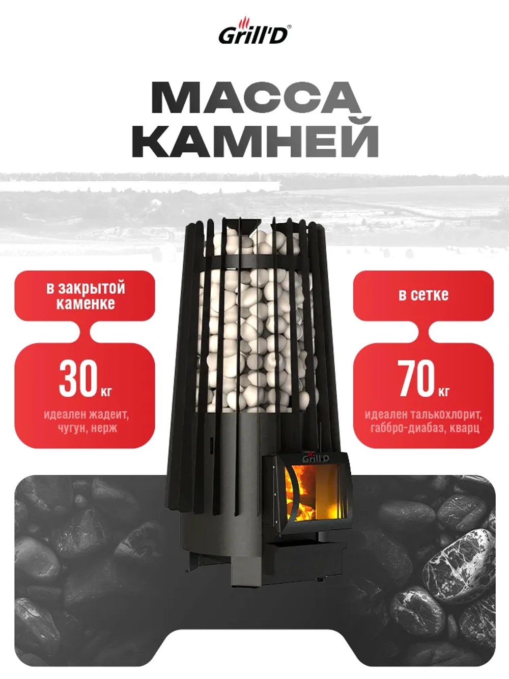 Печь для бани Grill'D Cometa 180 Vega Long с закрытой каменкой