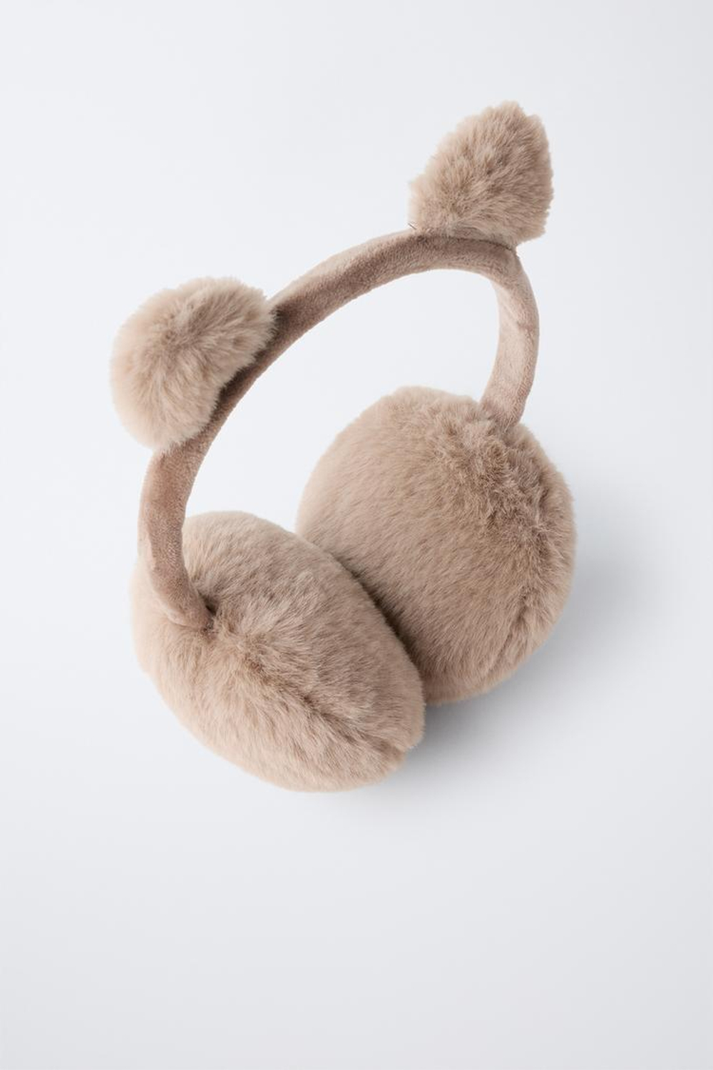 ZARA НАУШНИКИ ИЗ ИСКУССТВЕННОГО МЕХА С УШКАМИ, СЕРО-КОРИЧНЕВЫЙ