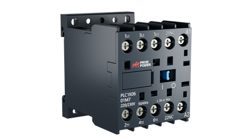 Миниконтактор Prompower PLC1K0601M7 серии Pulse, ток 6А, 3 полюса, доп контакт 1НЗ, катушка 230AC