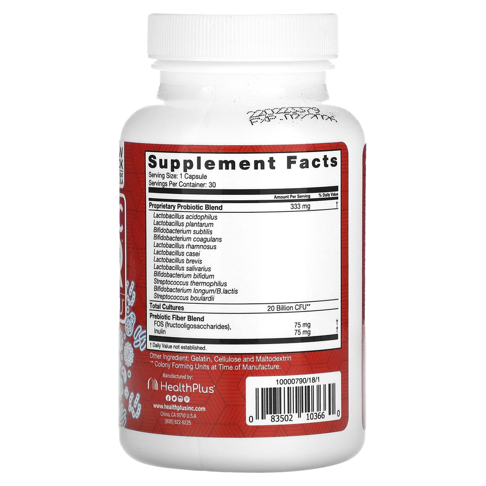Health Plus, пробиотическая клетчатка, 20 млрд КОЕ, 30 капсул