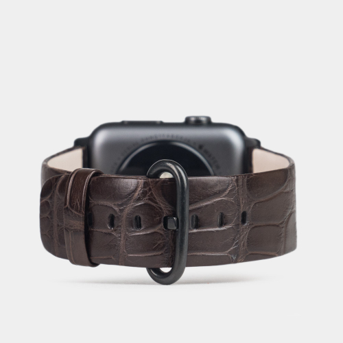 Ремешок для Apple Watch 44/45/46 mm из кожи крокодила, темно-коричневого цвета