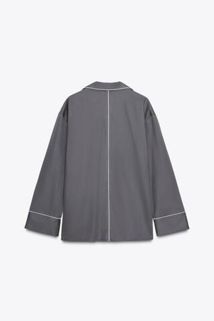 ZARA РУБАШКА ИЗ ПОПЛИНА С ОКАНТОВКОЙ, НЕФТЯНОЙ