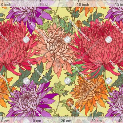 Цветочный узор из хризантем на светло-желтом фоне by ST_Design 395 DPI