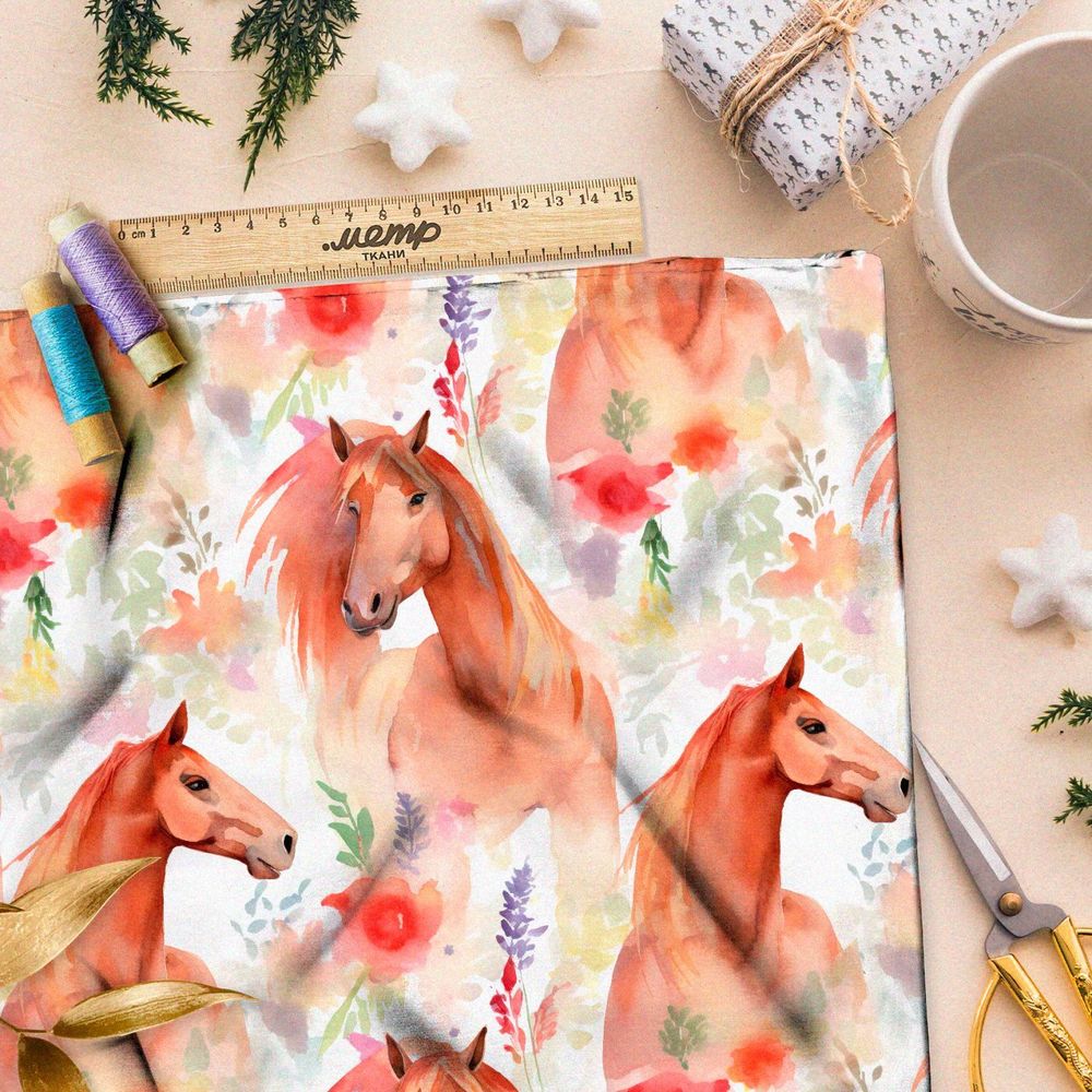Ткань Ниагара Софт акварельные кони