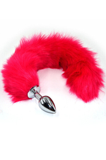 Серебряная анальная пробка из нержавеющей стали с розовым гибким хвостом (Small) (Цвет: серебряный . розовый (хвост))