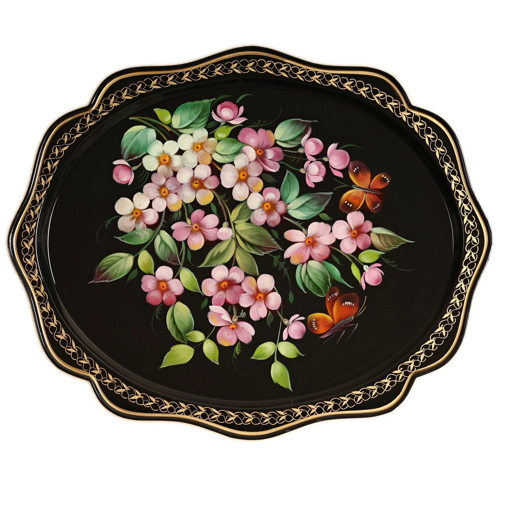 Жостовский поднос декоративный, размер 38х30 см (A15), металлический