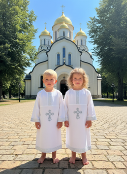 Рубашка для Таинства Крещения: Серебро отделка-2 и комфорт (100% хлопок)