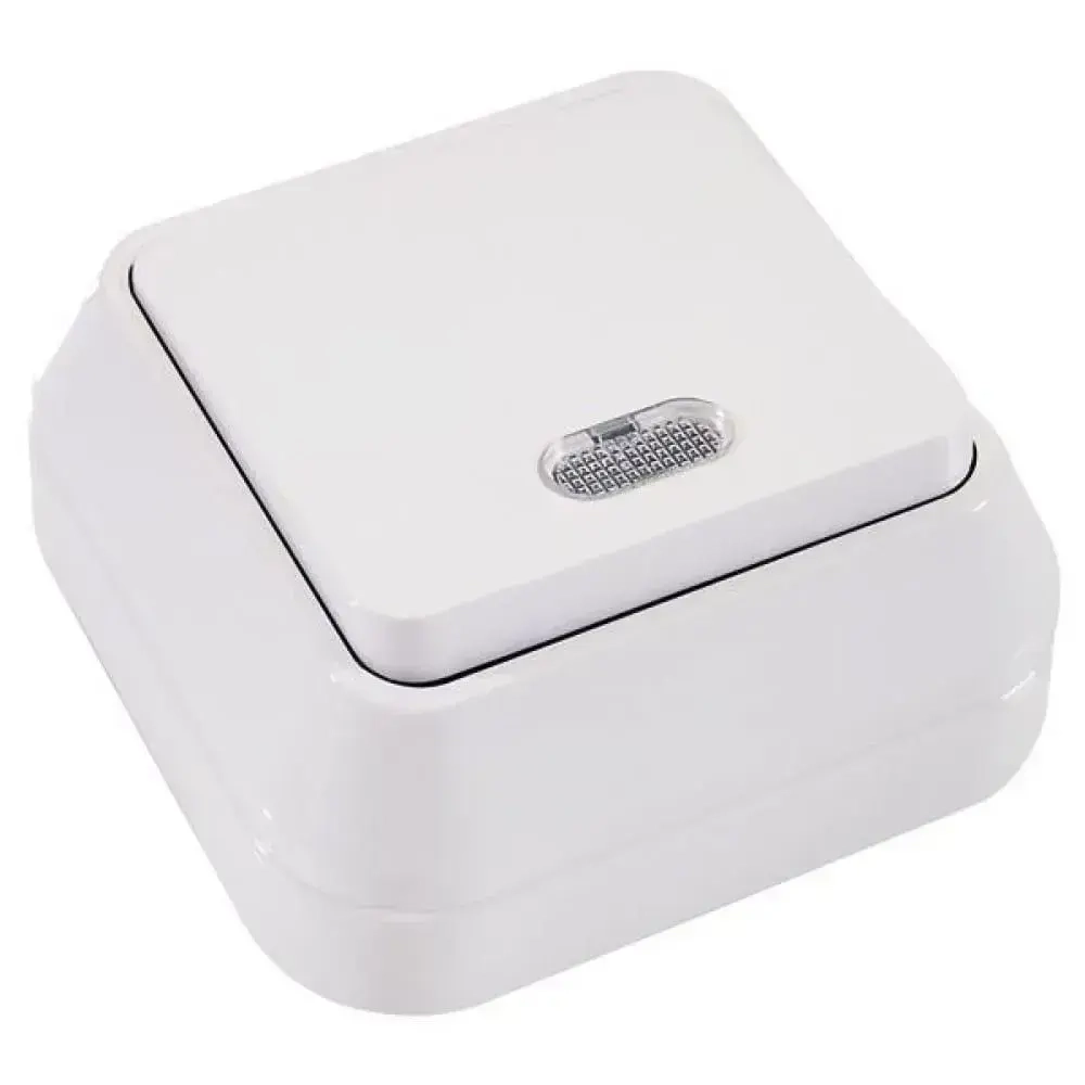 Выключатель Makel белый одноклавишный накладной с подсветкой 45121