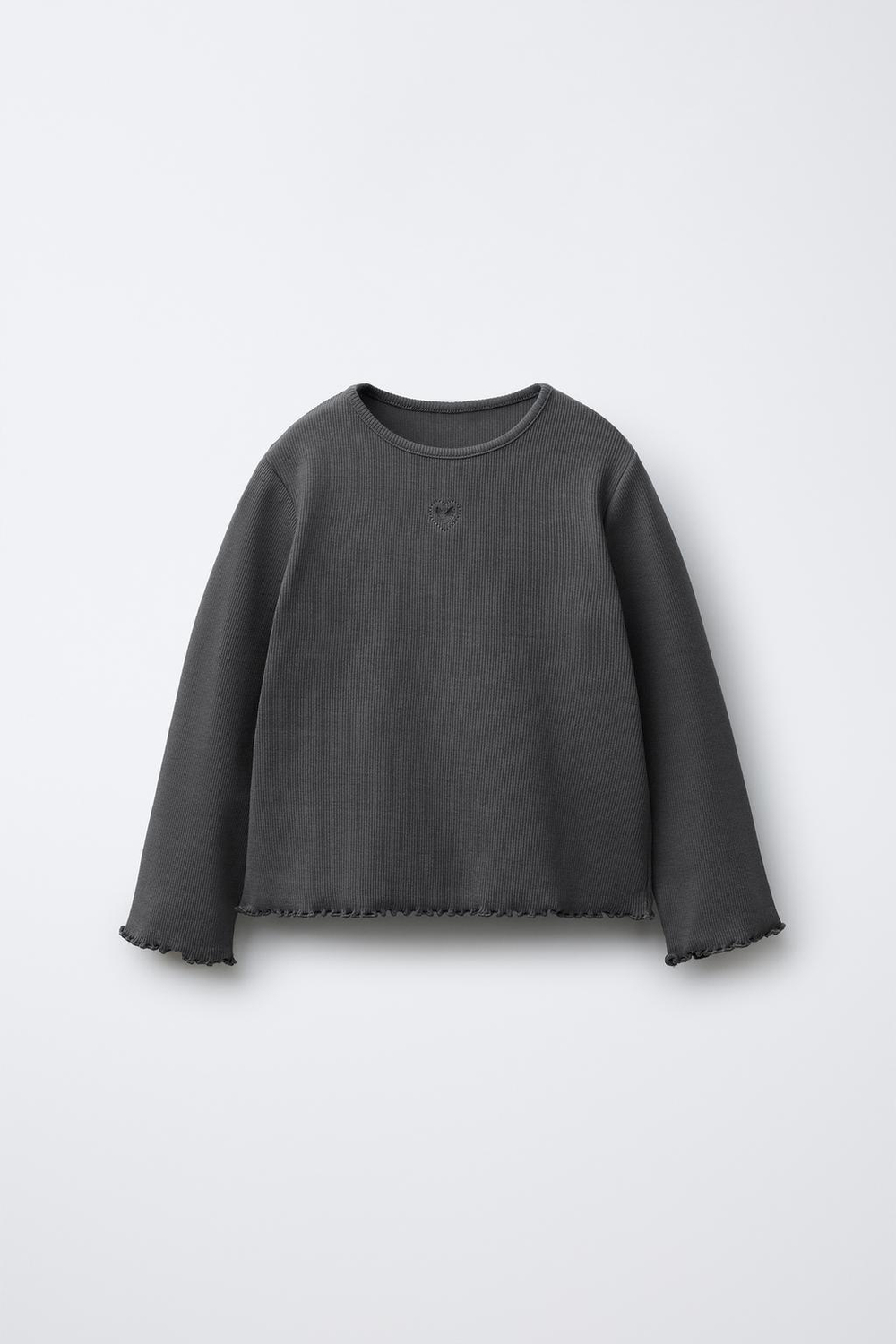 ZARA ФУТБОЛКА В РУБЧИК С СЕРДЦЕМ, АНТРАЦИТОВО-СЕРЫЙ