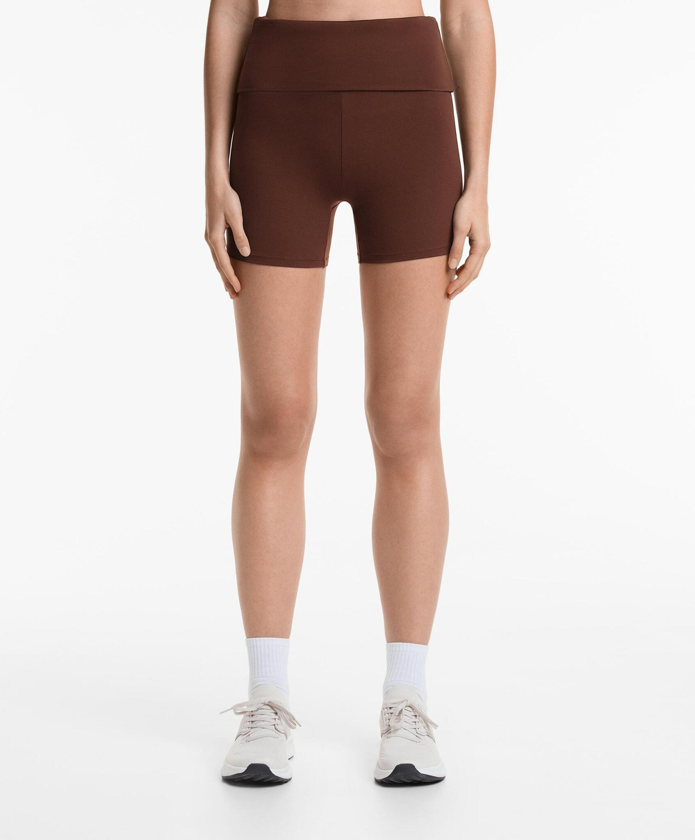 OYSHO Леггинсы- велосипедки Comfortlux укороченные 10 см с отворотом на талии, шоколадный