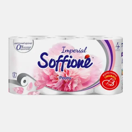 Туалетная бумага Soffione Imperial Пион 4 слоя 8 рулонов