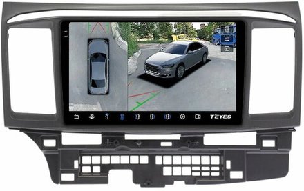 Магнитола для Mitsubishi Lancer X 2007-2016 (рамка 9) - Teyes CC3-2K-360 на Android 10, 2K QLED, 6Гб+128Гб, CarPlay, 4G SIM-слот, 4 камеры в комплекте