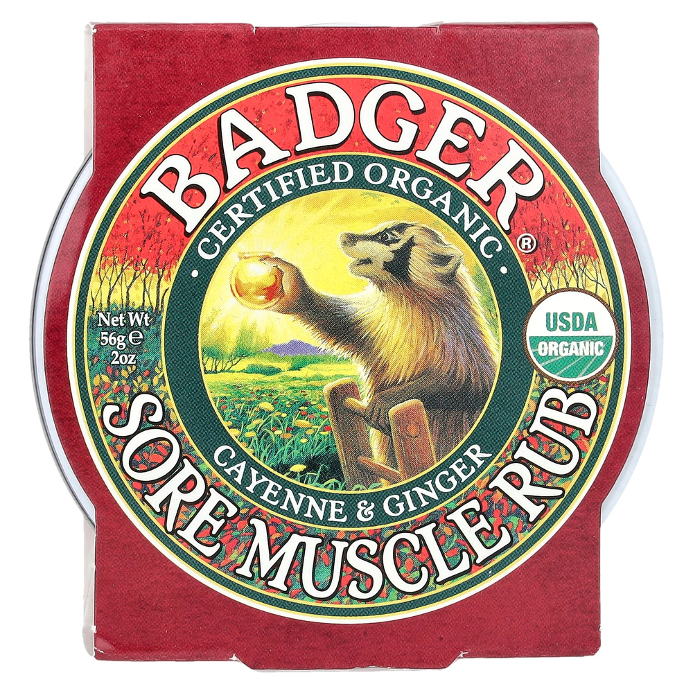 Badger, мазь от боли в мышцах, органический состав, с кайенским перцем и имбирем, 56 г (2 унции)