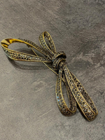 Брошь крупный бант с серыми кристаллами, оттенок бронза