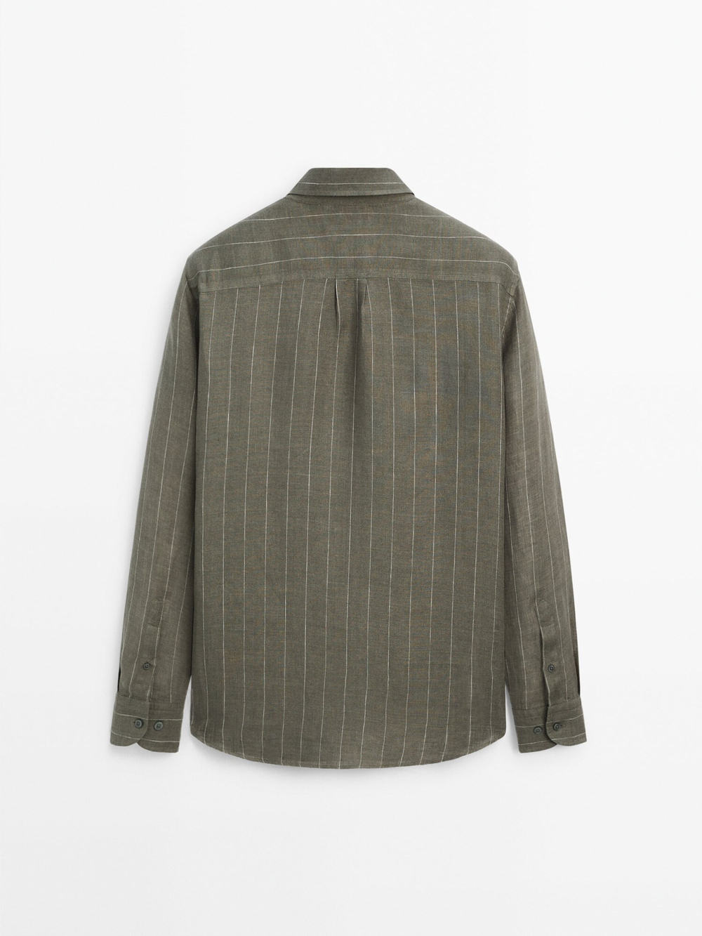 Massimo Dutti Рубашка из 100% льна в полоску, зеленый