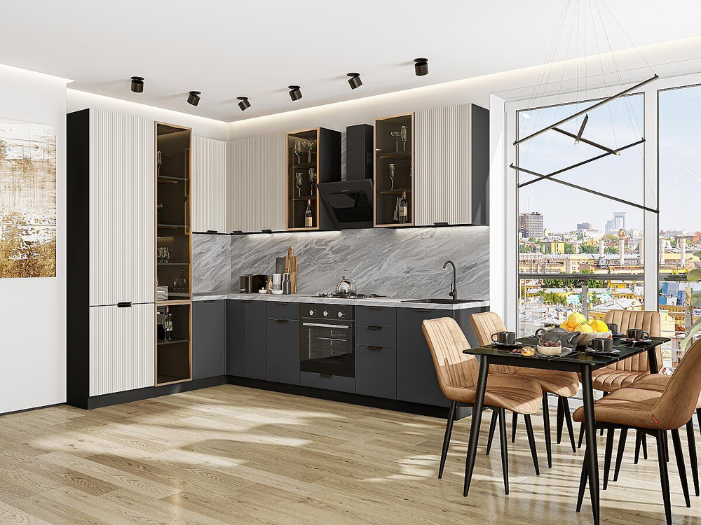 Прямая модульная кухня Евро Лайн-07 Агат/Антрацит - Graphite 2340*2000/3000*600